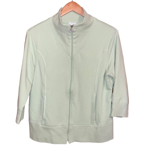 •DANSKIN•LIGHT GREEN 3/4 SLEEVE FULLZIP LIGHTWEIGHT ATHLEISURE JACKET SWEATER XL - Picture 1 of 7
